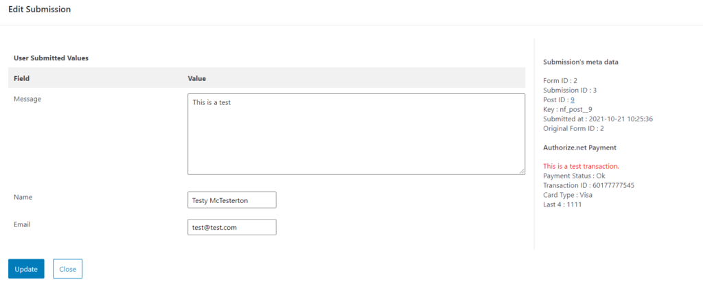 single submission with metabox